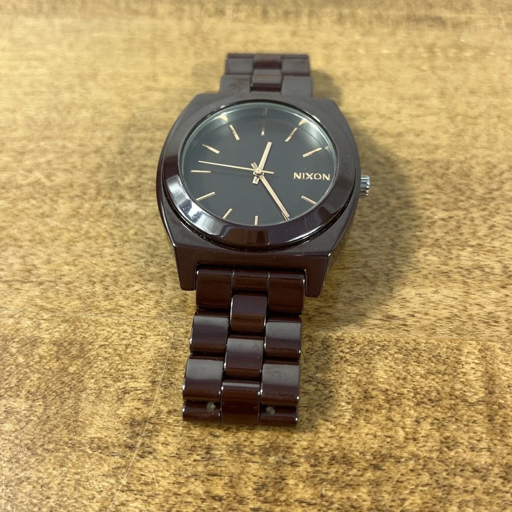 Nixon Men's The Time Teller Brown Ceramic‎ Quartz Watch - Untested Needs Battery